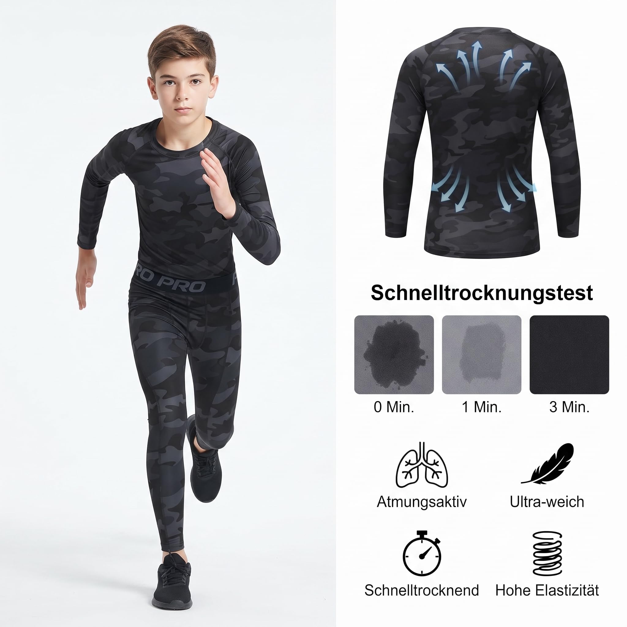 Set intimo termico per bambini per Jungen Langarm Baselayer Top e Long Johs