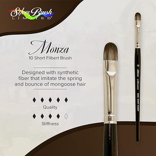 Miniatura 21 de Silver Brush Limited 2632S-12 Monza - Brocha corta Filbert para pinturas al óleo, acrílicas y cuerpo pesado, tamaño 12, mango corto