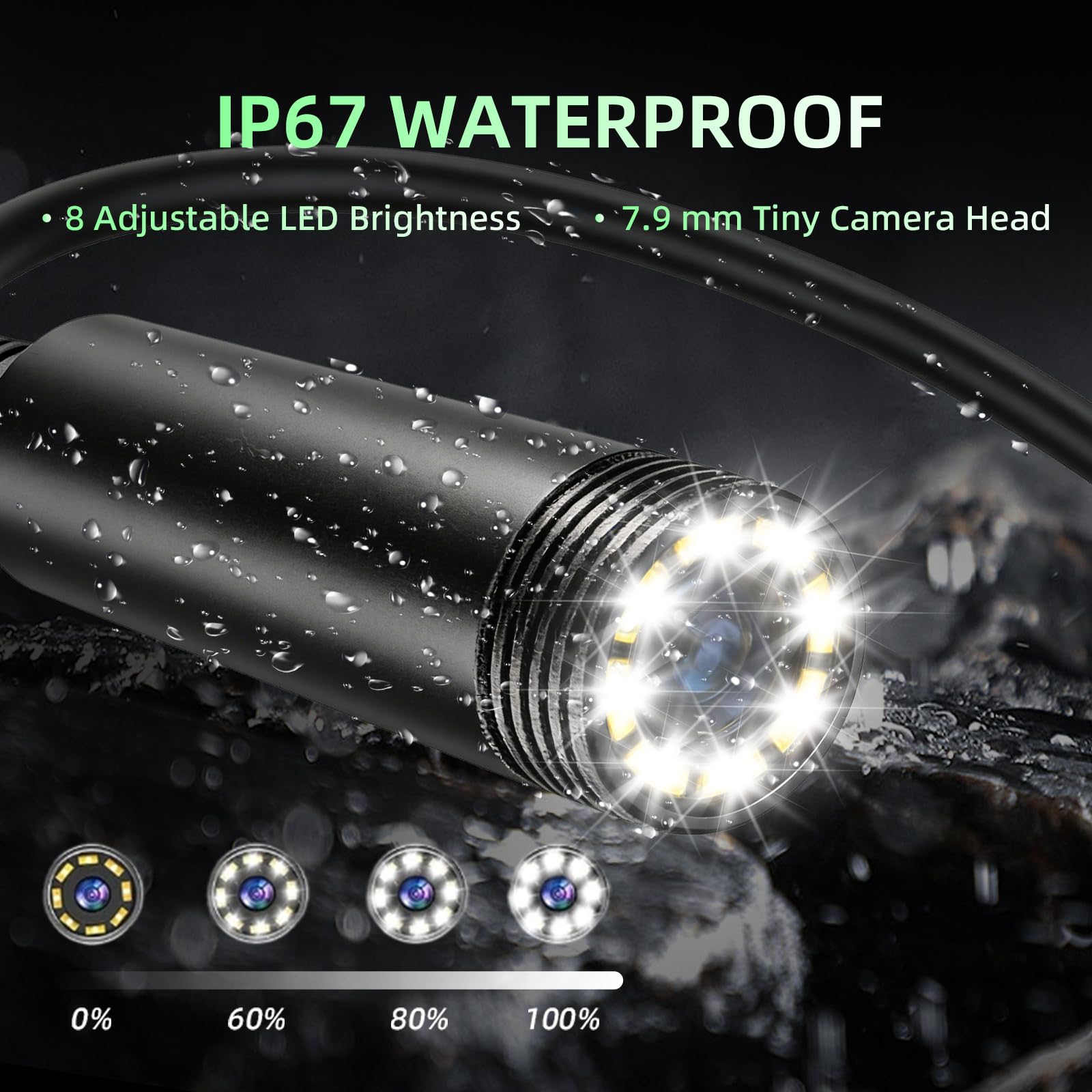 Caméra Endoscopique, 1080P HD Ecran IPS 4.3 Pouces Endoscope avec Smart-Chip, Zoom 2X, IP67 Camera Inspection Canalisation à Étanche IPS de 4.3 Pouces, Câble Semi-Rigide de 5M