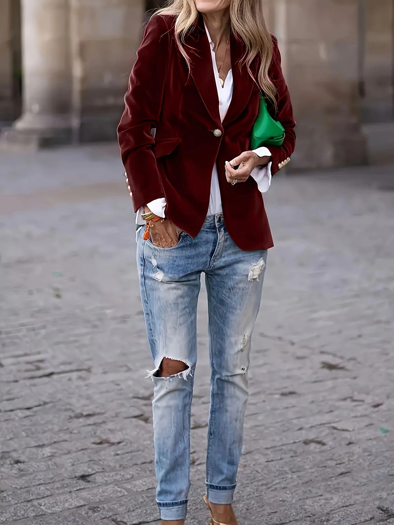 Blazer per Le Donne Giacca Blazer in Velluto Aderente da Donna con 1 Bottone Stile Vintage A Maniche Lunghe con Revers A Lancia Elegante E Solida da Lavoro Ufficio con Tasche