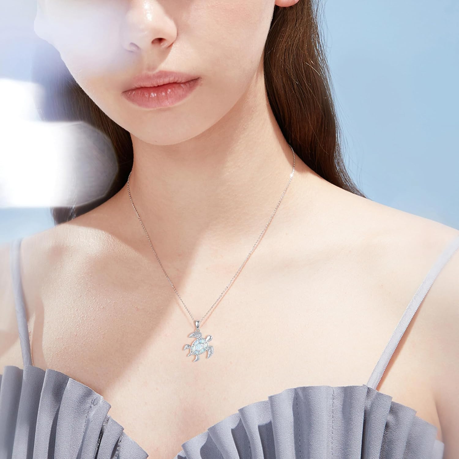 YAFEINI Ocean Necklace S925 Sterling Silver Angler Fish/Sand Dollar/Sea Turtle/Dolphin/Mermaid Pendant Necklace Jewelry Gift for Women Female Mom - Image 2