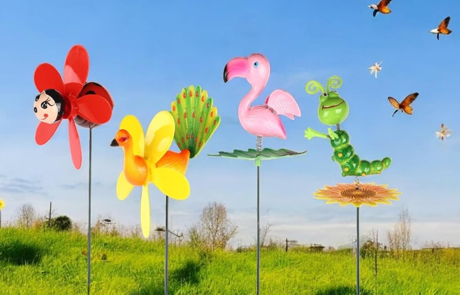 Chocozone Pack of 4 Garden Decor 3D Pinwheels Animal Insects Wind ...