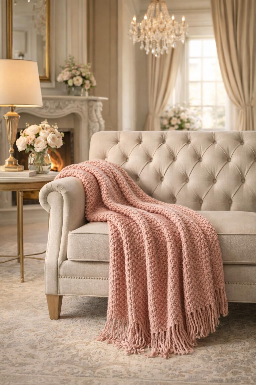 HOME Plaid coperta arredo 127x172 cm – Leggera e morbida – Per divano e poltrona – Stile elegante primavera estate - (Rosa Antico)