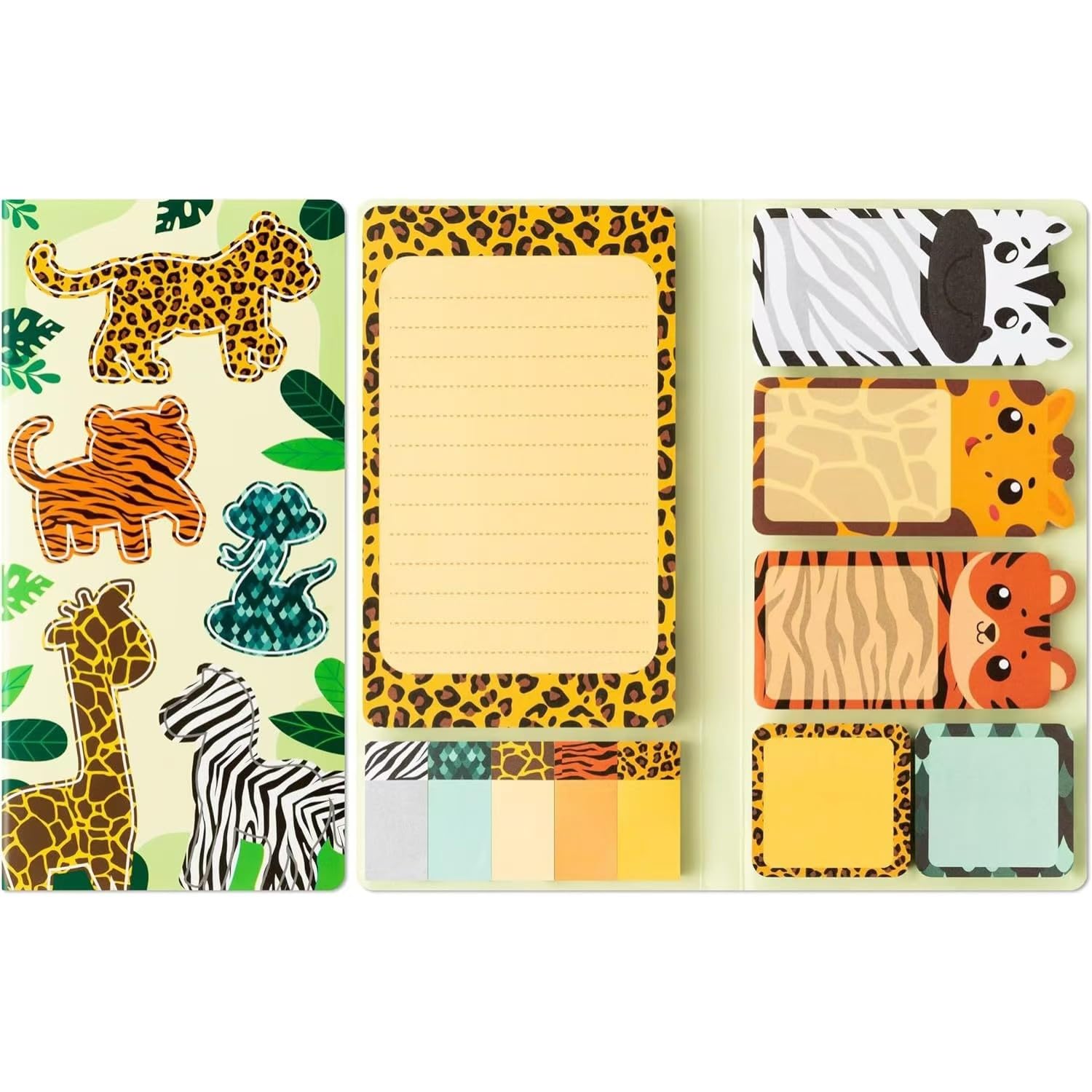 Leopard Sticky Notes Set, 550 Sheets,Cute Cartoon Dog Post It Notes with 3 Point Pens, Self-Adhesive Writing Memo Pages Back to School Office Supplies