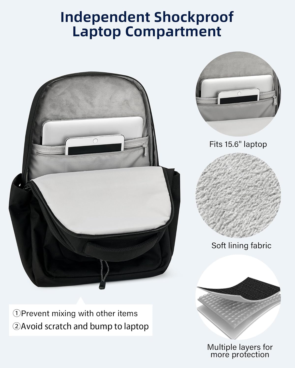 Travel Laptop Backpacks for Women Men, Large Work Backpack for Commuter College School Book Bags, Reflective Water Resistant Backpack with Luggage Strap Water Bottle Pocket Chest Strap, Black - Image 4