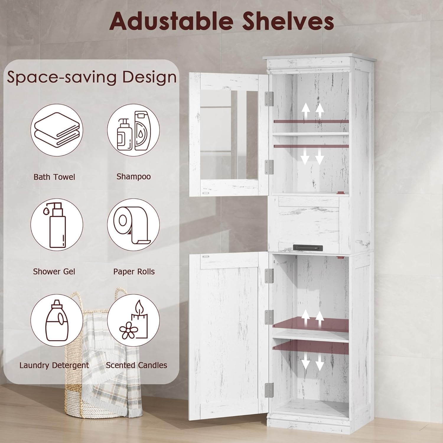 Garvee Mobile Colonna Bagno Salvaspazio 170 cm Per Bagno/Lavanderia