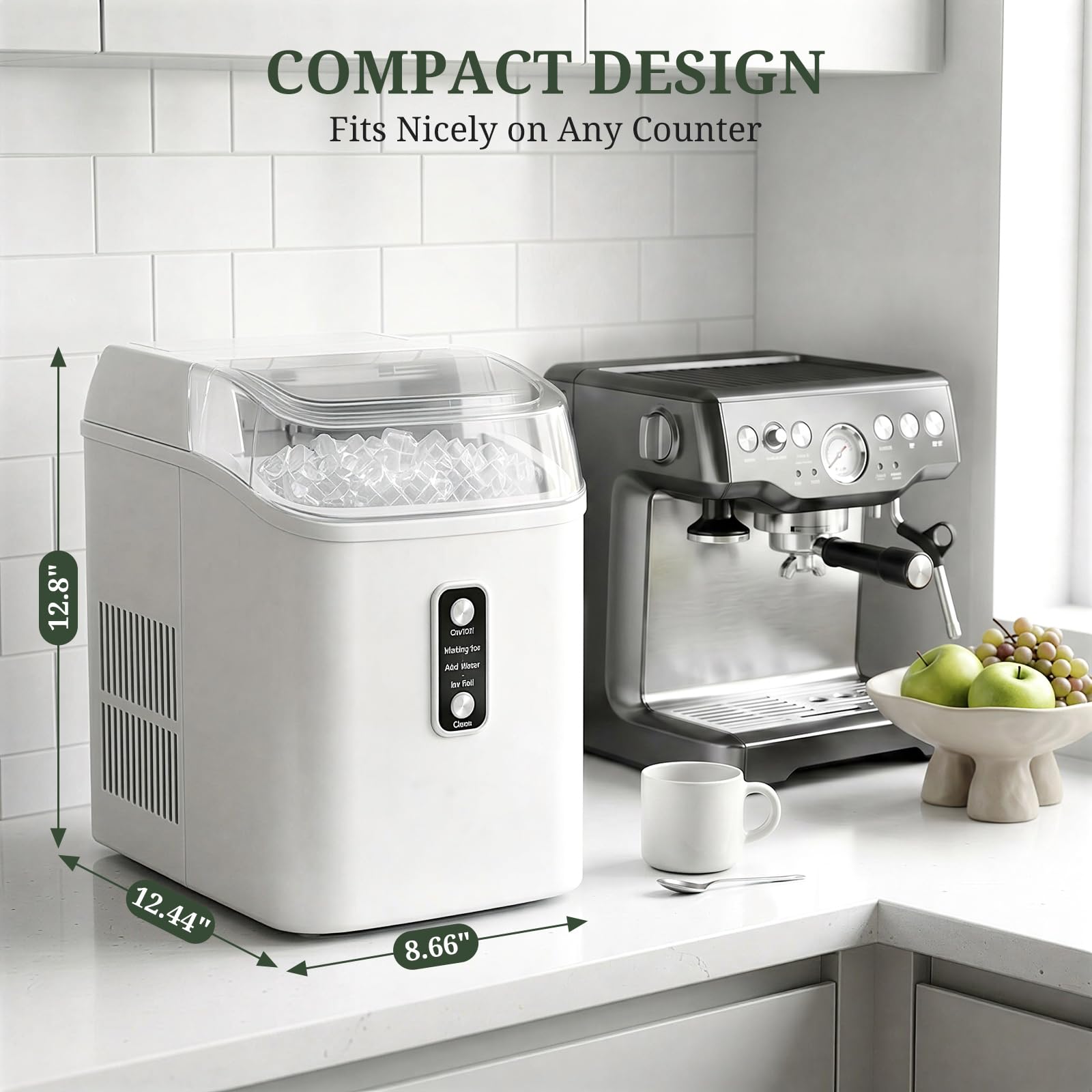 Nugget Ice Maker Countertop, 6-Min Fast Chewable Pellet Ice, 24lbs/24h Portable Ice Machine With Self-Cleaning, Ice Full & Low Water Indicator, Basket & Scoop For Home, Party, RV, Camping (White) on Fridge.com - View 3