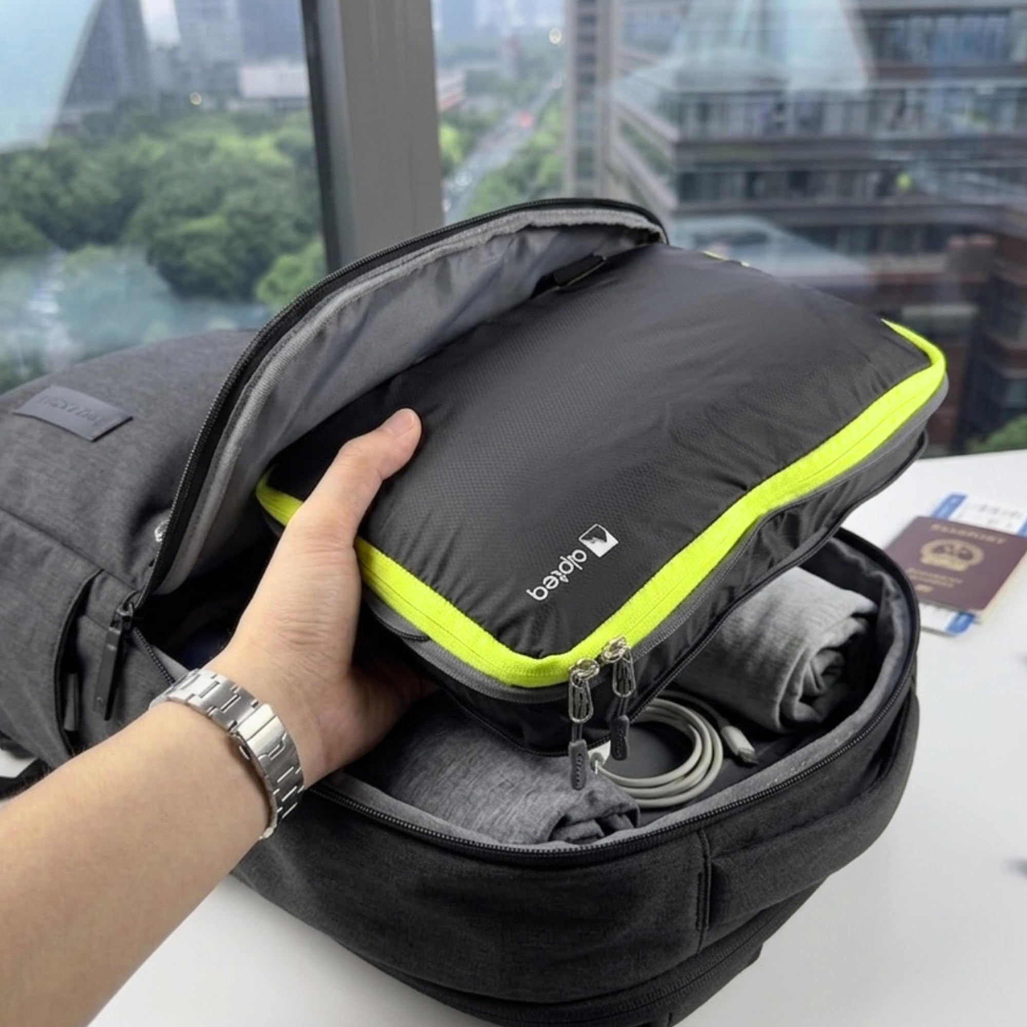 Sacchetti professionali a compressione – Set di 5 pezzi ultraleggeri per valigie Packing Cubes in tessuto impermeabile, cubo per viaggi e zaino