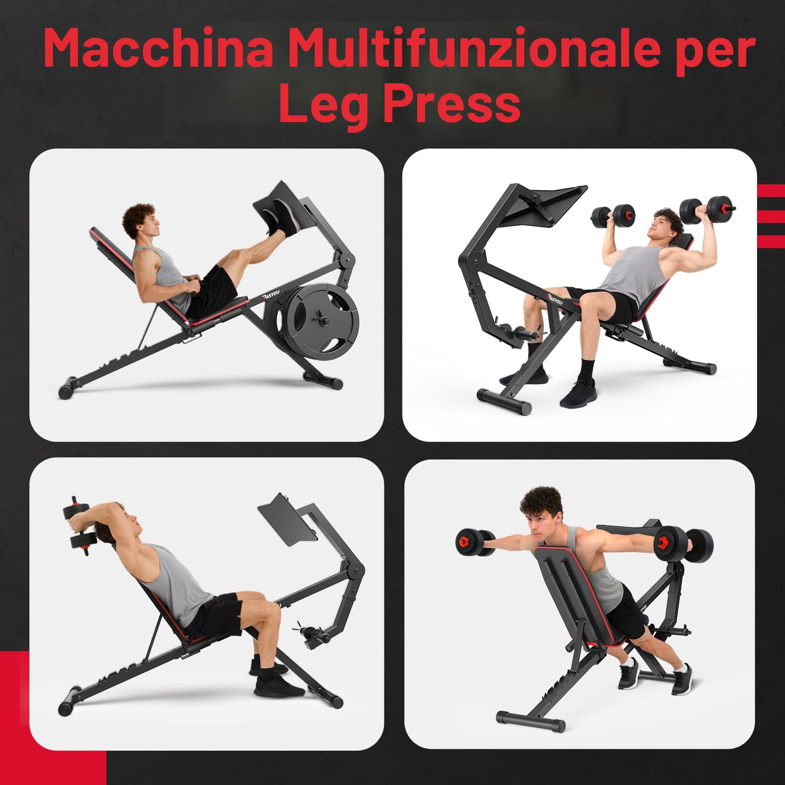 PASYOU Macchina Per l'Estensione Delle Gambe Con 6 Schienali Regolabili, Leg Press Per Palestra Domestica, Capienza Massima 100 KG, Panca Da Pesi Con Curl Gambe Per Esercizi Del Basso Corpo PM30