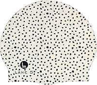 Vista 8 de Lane5 Swim - Pack de 2 gorros de natación de silicona para adultos, hermosos diseños para mujer. Sin látex. Estampado de manchas y azul sólido