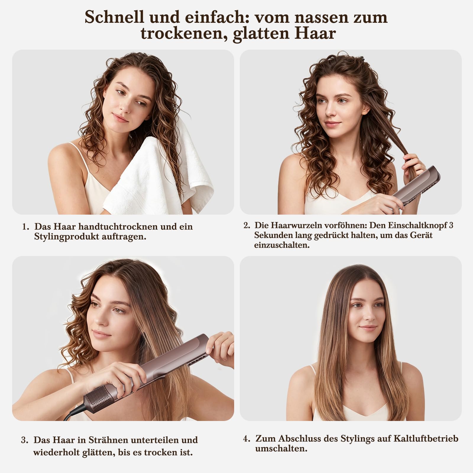 Airstraight Glätteisen Föhn 2in1 - Air Haarglätter für Nass-zu-Trocken Haar | Föhnen Glätten Gleichzeitig, 110.000 U/min, 1300W, Ionen, Keine Heißen Platten, Max 160°C, 4 Temp + 3 Stufen, Selbstreinigung