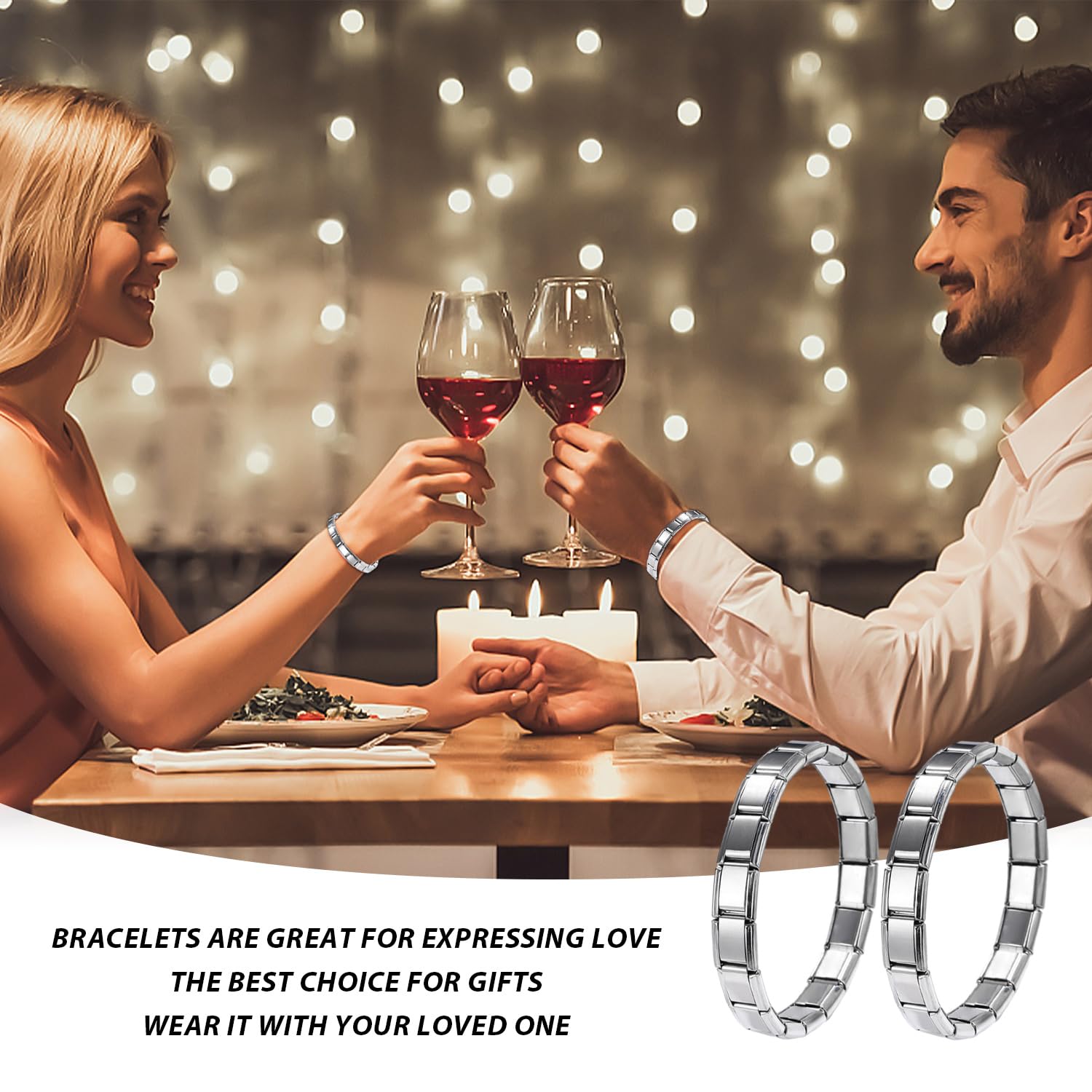 SLEEKEE 2 pulseras de plata de 9 mm para hombre, estilo italiano, pulseras de parejas, pulsera elástica de acero inoxidable, pulsera de titanio de acero inoxidable, regalo para amigos, Acero