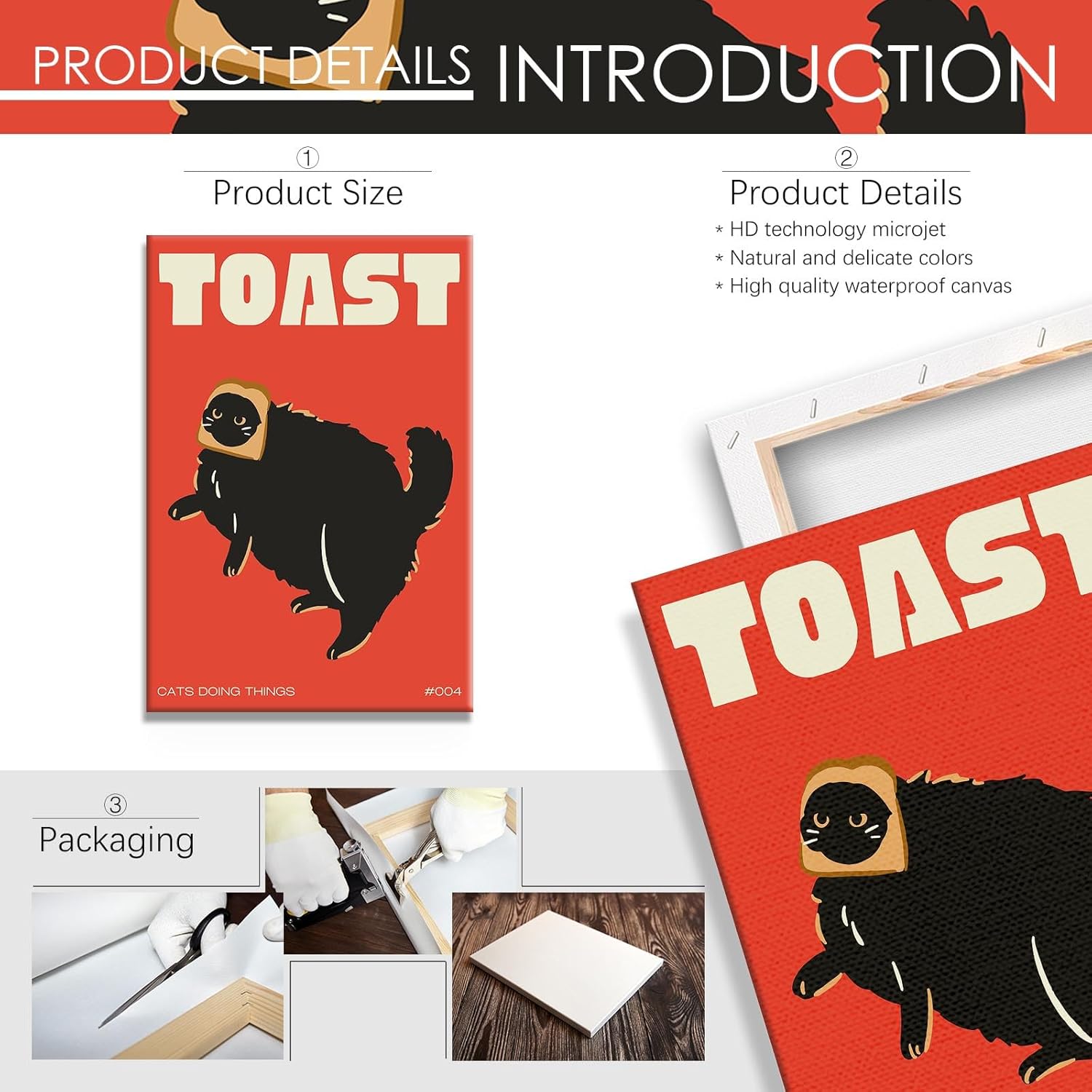 DVBOCS Funny Black Cat Canvas Wall Art Cat Doing Toast Poster Funky Pet Animal Print Decor For Home Kitchen Dining Room 16x24in Wrapped Canvas