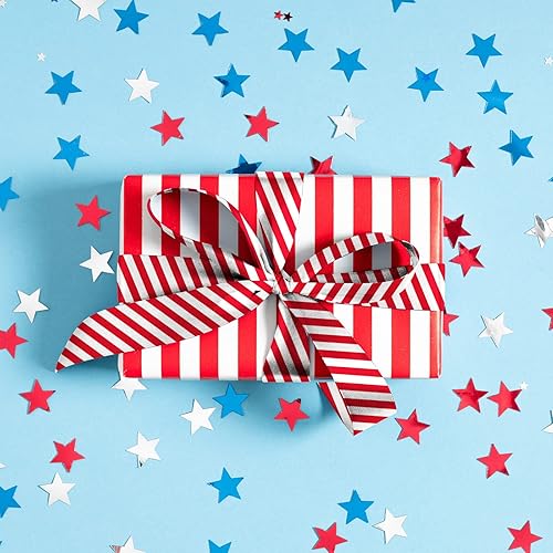 Miniatura 5 de Whaline Paquete de 6 piezas de tela patriótica de algodón de 18 x 22 pulgadas, diseño de rayas de estrellas, 4 de julio, cuadrados, para el Día de