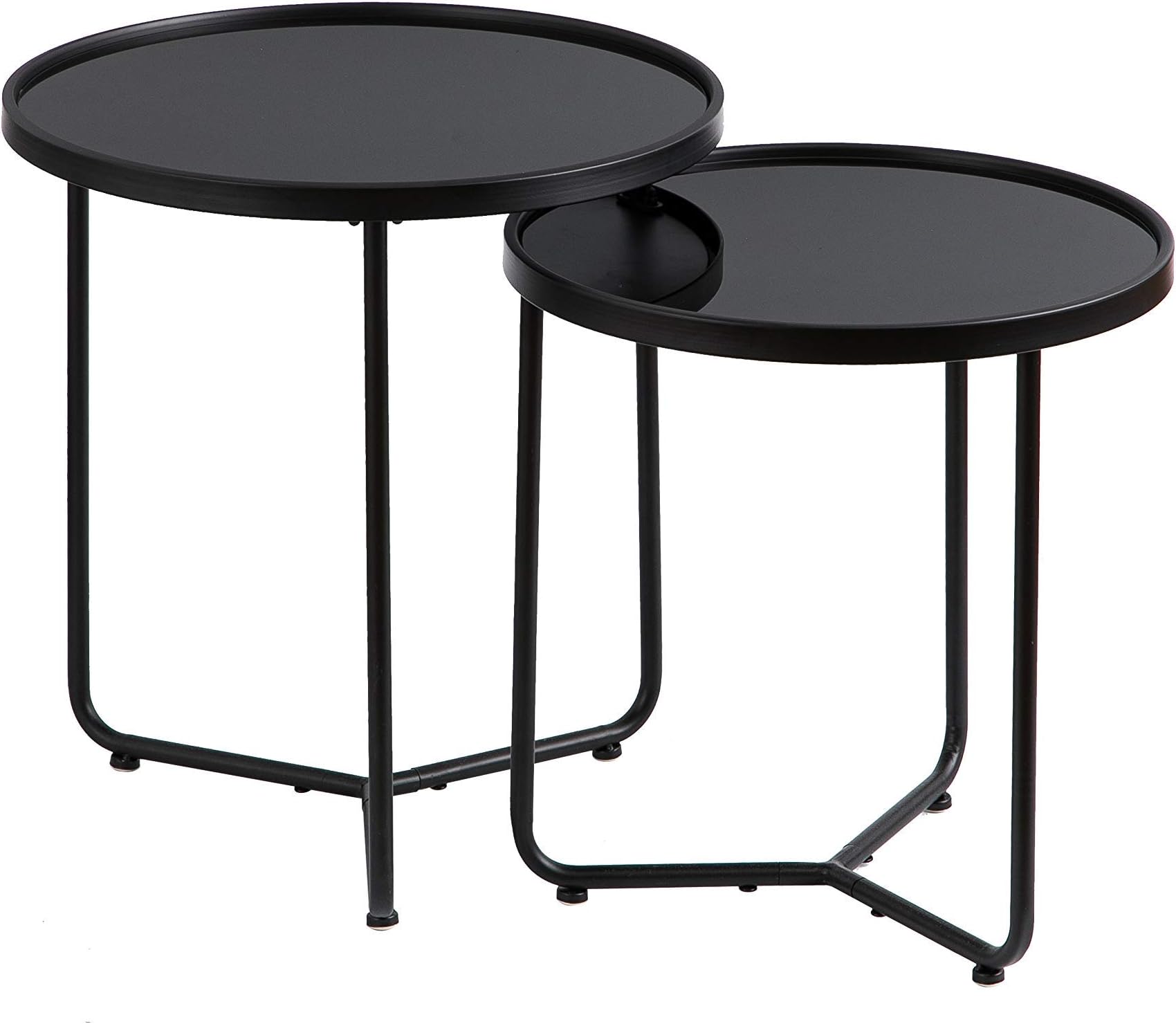 Aspect Messina Set of 2 Round Nesting Table Glass Black, Metal, L :50 53 S :45 Dia x 47(H) cm
