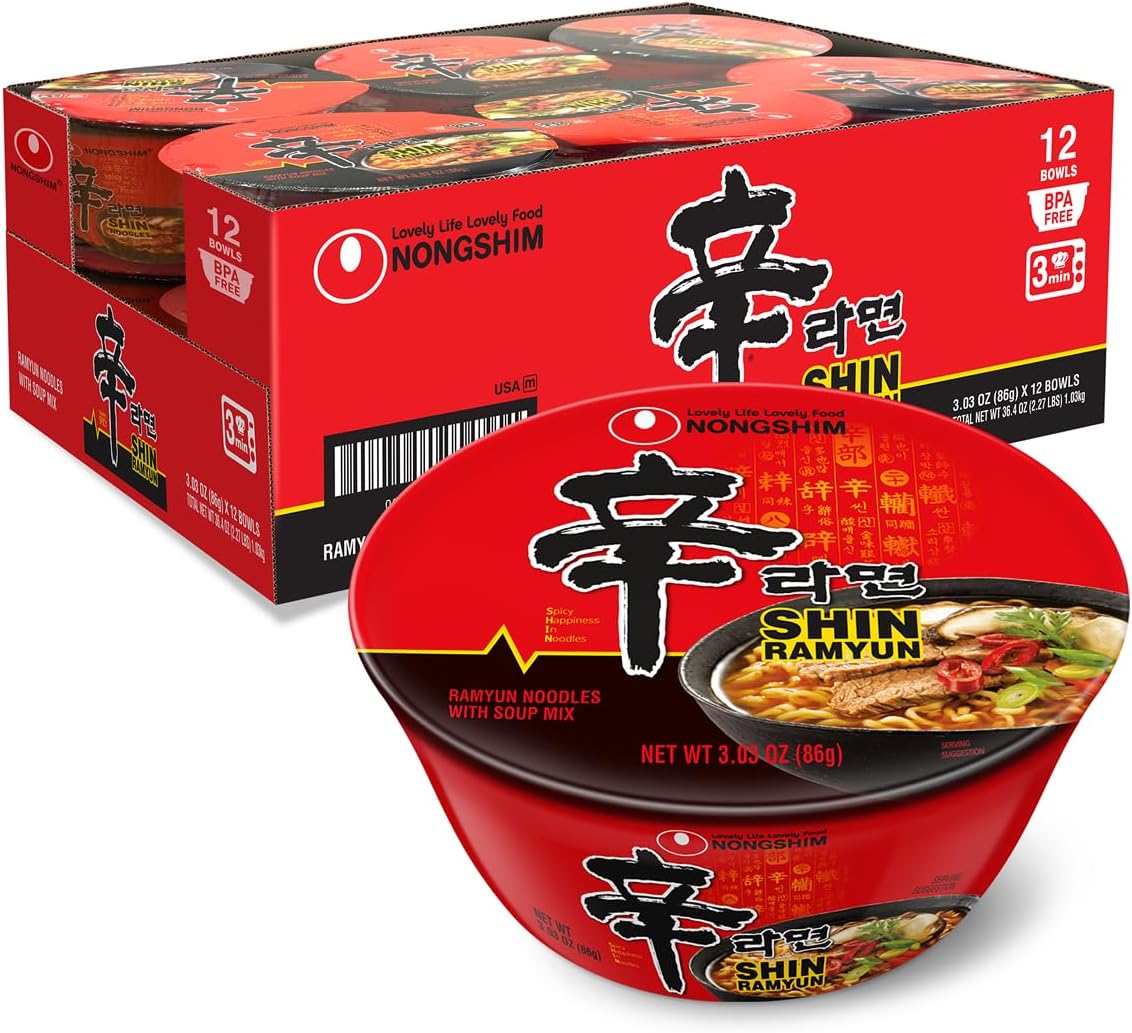 Shin Bowl Noodle Soup, Gourmet Spicy, 3.03 Ounce (Pack Of 12)