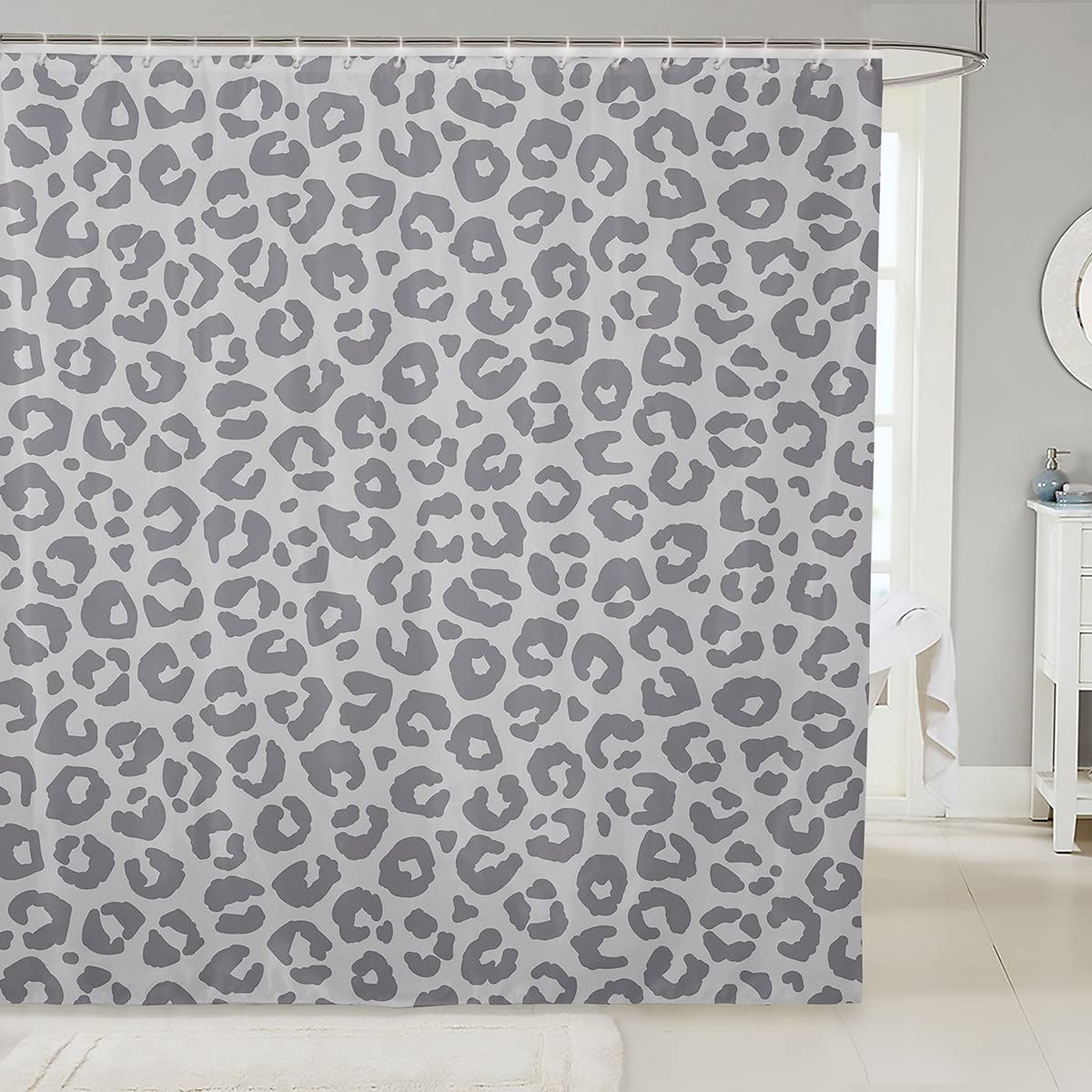 Leopard Shower Curtain with Hooks Silver Gray Leopard Shower Curtain for Boys Girls Kids Cheetah Bath Curtain Africa Wild Animal Skin Waterproof Fabric Bathroom 72x94 Inch — image 1