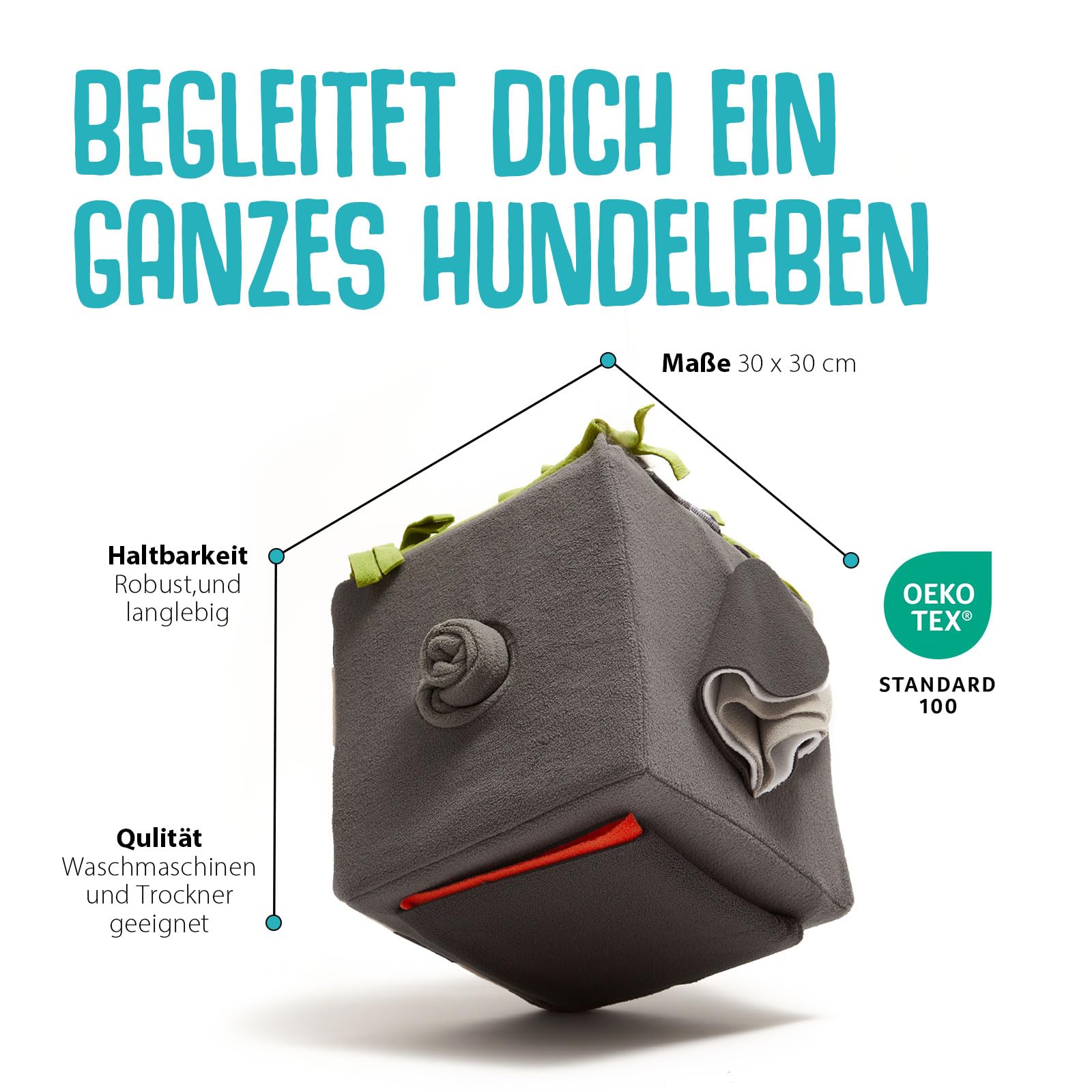 KNAUDER'S Best - SNIFFBOX 2.0 - Beschäftigung für Hunde auf 30x30cm - waschbares, interaktives Hundespielzeug für Suchspaß auf Mehreren Ebenen - Hundespielzeug aus 100% Polyester - Ökotex 100