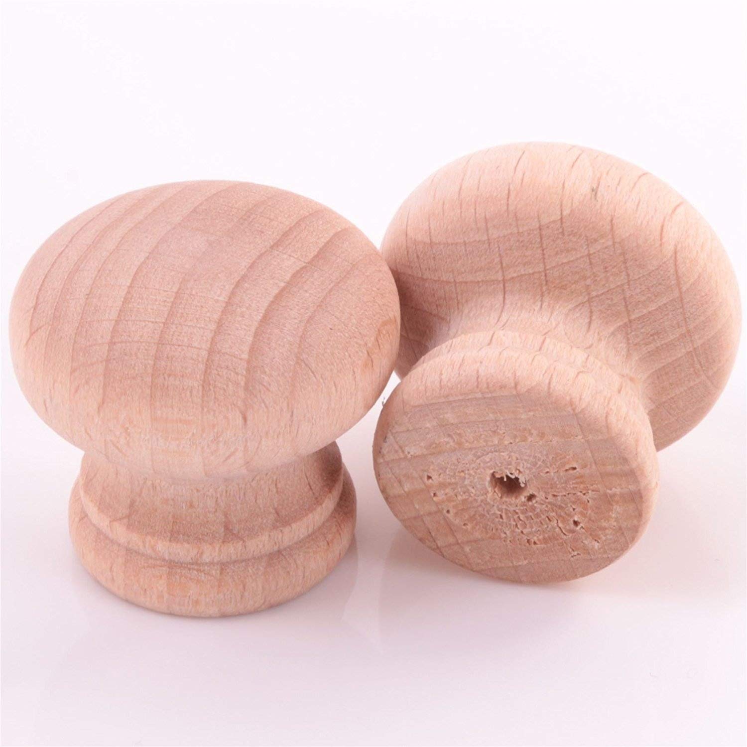 White Hinge White 10X Natural Beech Wood Door Knobs 30Mm Unstained Drawer Cabinet Pull Handle
