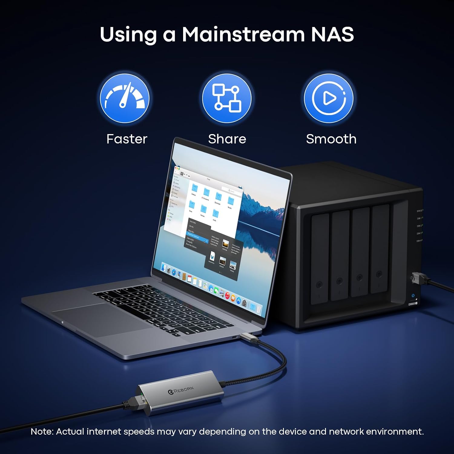 Reborn USB C to Ethernet 5Gb Adapter (0.98FT), Aluminum USB-C to RJ45 5 Gigabit Network Adapter Compatible with USB4, Thunderbolt 5/4, Plug & Play for MacBook, XPS Laptop, and USBC Devices