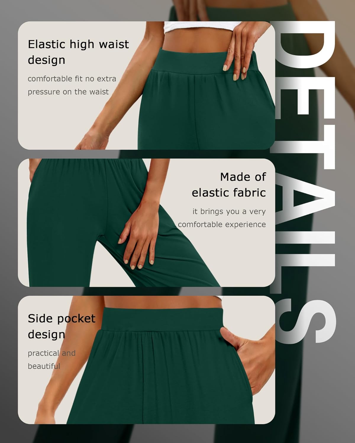 Huukeay 3 Pack Women's Lounge Pants, Cozy Wide Leg Lounge Slacks with Pockets Loose Flowy Yoga Sweatpant Workout Comfy Jogger - Image 4