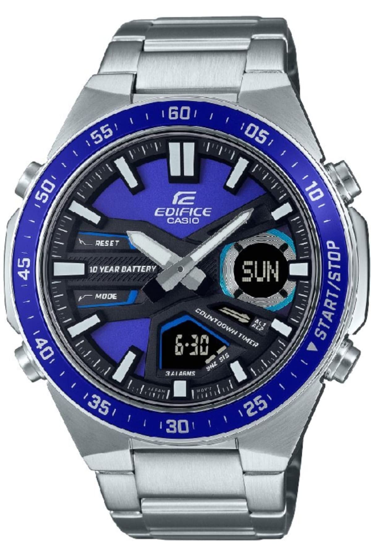 Casio Stainless Steel Edifice Analogdigital Multi-Color Dial Men Watch-Efv-C110D-2Avdf, Bandcolor-Silver