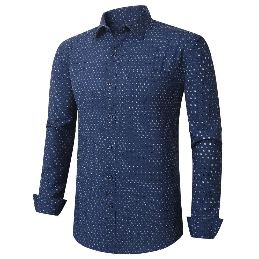 Mens Dress Shirt Long Sleeve Button Down Printed Shirt Business Casual Stretch Wrinkle-Free Shirt