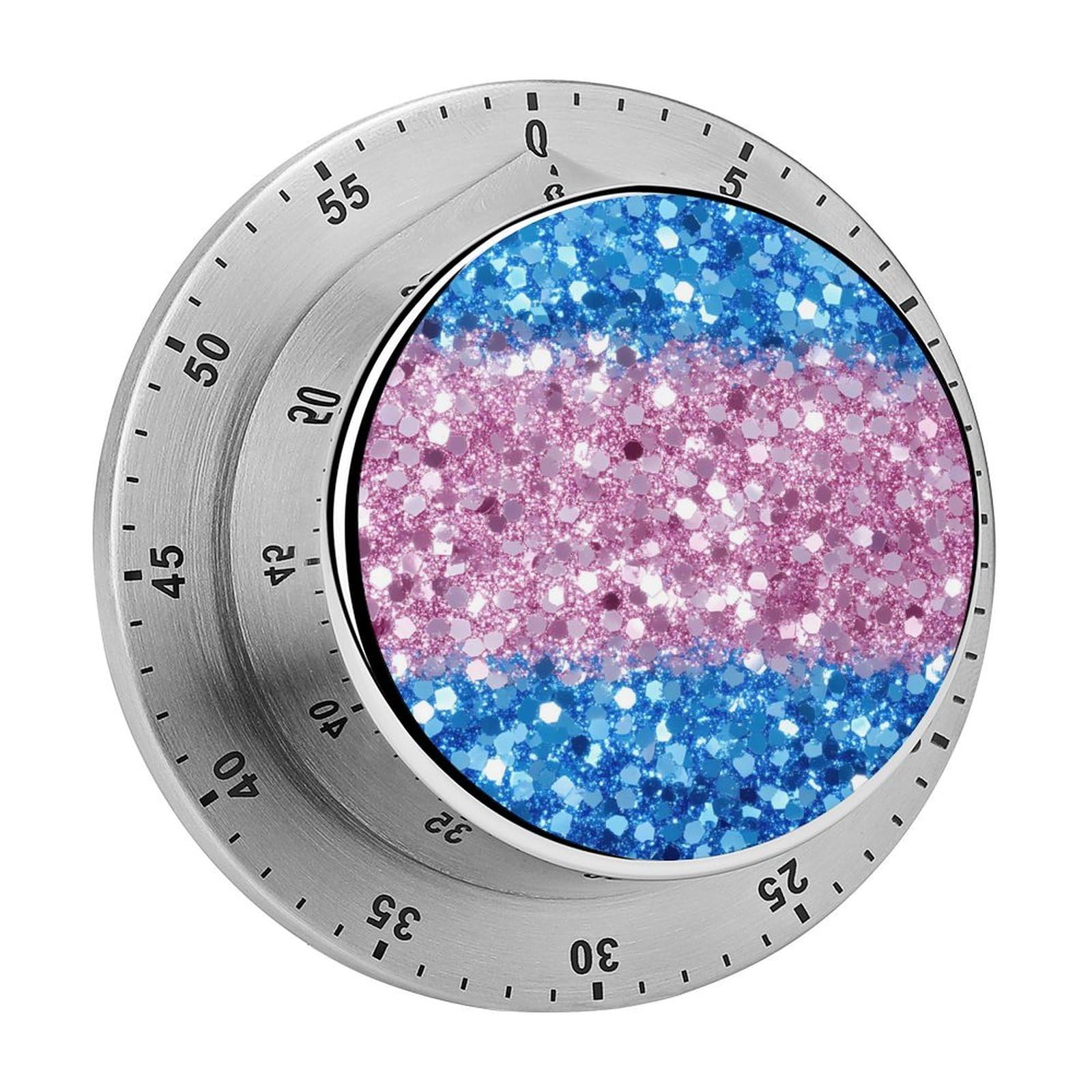 Transgender Flag Seqiun Glitter Funny Timer 60 Minute Countdown Timer Mechanical Time Management Tool for Kitchen Work
