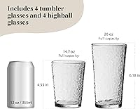 Vista 2 de KLIFA - Bonito: 14.7 y 20 onzas, juego de 8, vasos acrílicos y vasos altos para beber, sin BPA, vasos de plástico apilables, aptos para Transparente