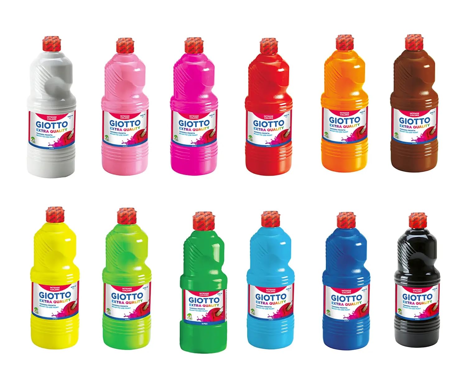 TEMPERA PRONTA Superlavabile, Set da 12 Colori Assortiti, Flacone 1000ml | Per Lavori Creativi, Per Pittura