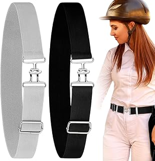 2Pcs Equestrian Belt, 1.5-inch Elastic Horse Riding Belt with Bit Buckle and Leather Key Strap, for Horseback Riding Equestrian Sports, Black & Grey...