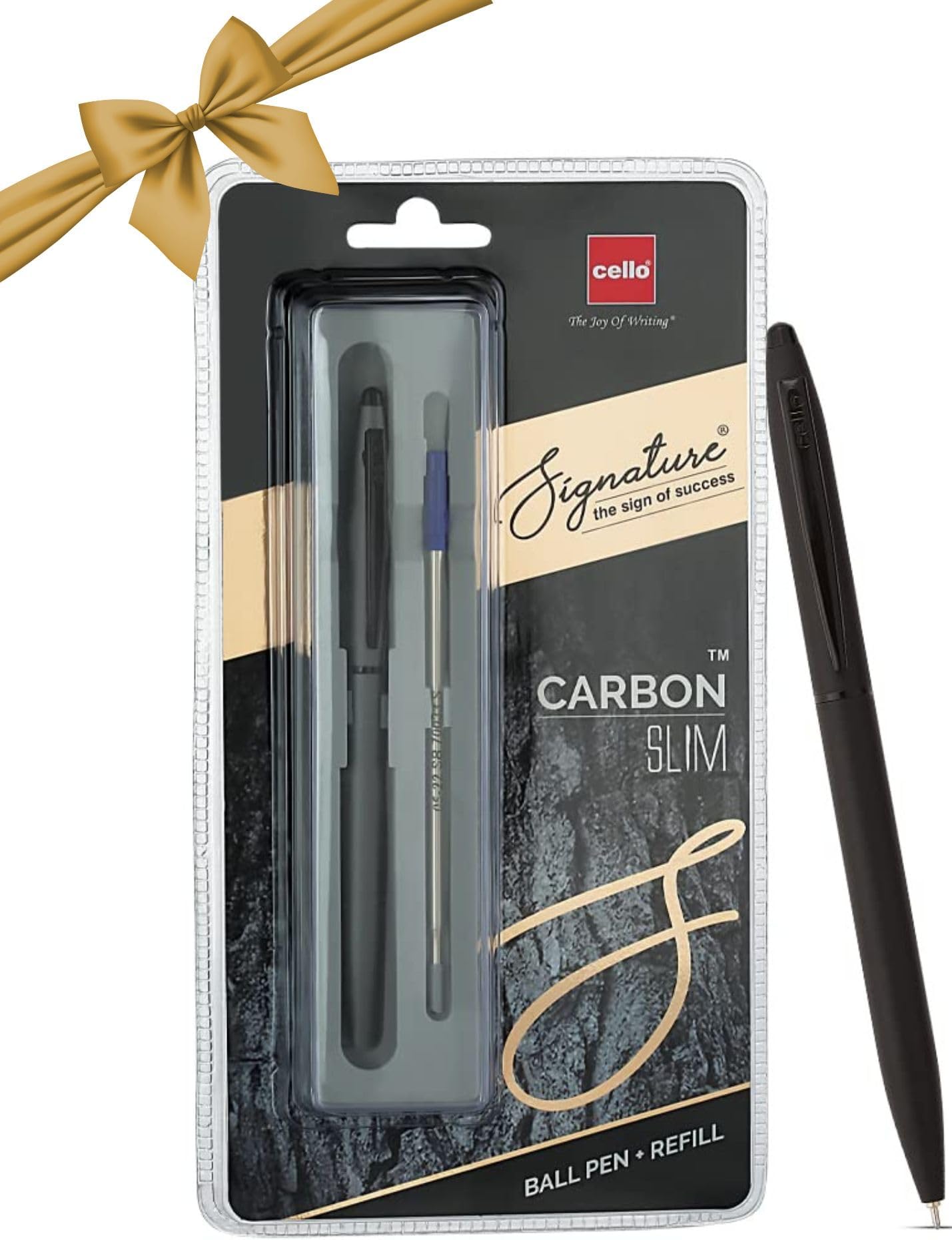 Cello Signature Carbon Slim+Refill Pack| Blue Ink|1 Ball Pen + 1 Refill|Matte Black Finish|Premium Metal Pens for Office Use|Stylish Gifts for Christmas and New Year|Gifts for Men and Women