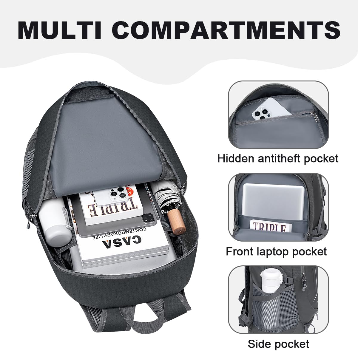 MIYCOO Backpack - Ultra Lightweight Packable Backpack for Travel Camping, Hiking Back Pack Waterproof Foldable Daypack for Men Women Grey - Image 3