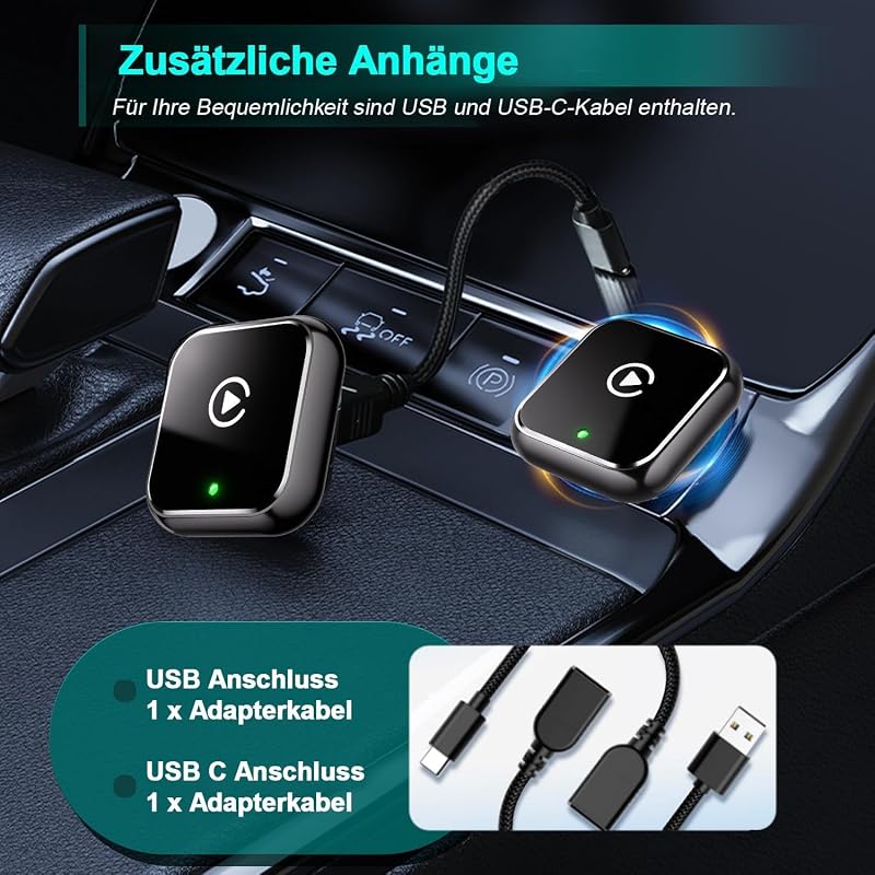 Adaptor Mynoveex 2 în 1 wireless CarPlay și Android Auto pentru mașină, Bluetooth 5.3, WiFi 6, conectare automată