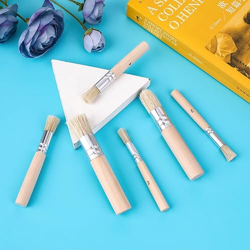 Miniatura 3 de 6 pinceles de madera para plantillas, cepillo de cerdas naturales puras, pinceles de pintura, juego de plantillas de cerdas de madera para pintura
