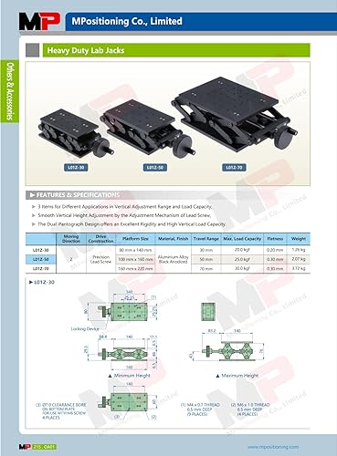 Miniatura 2 de Lab Jack, MPositioning L01Z-30 Plataforma de elevación de laboratorio de tijera manual resistente, gato de laboratorio de aluminio, movimiento suave