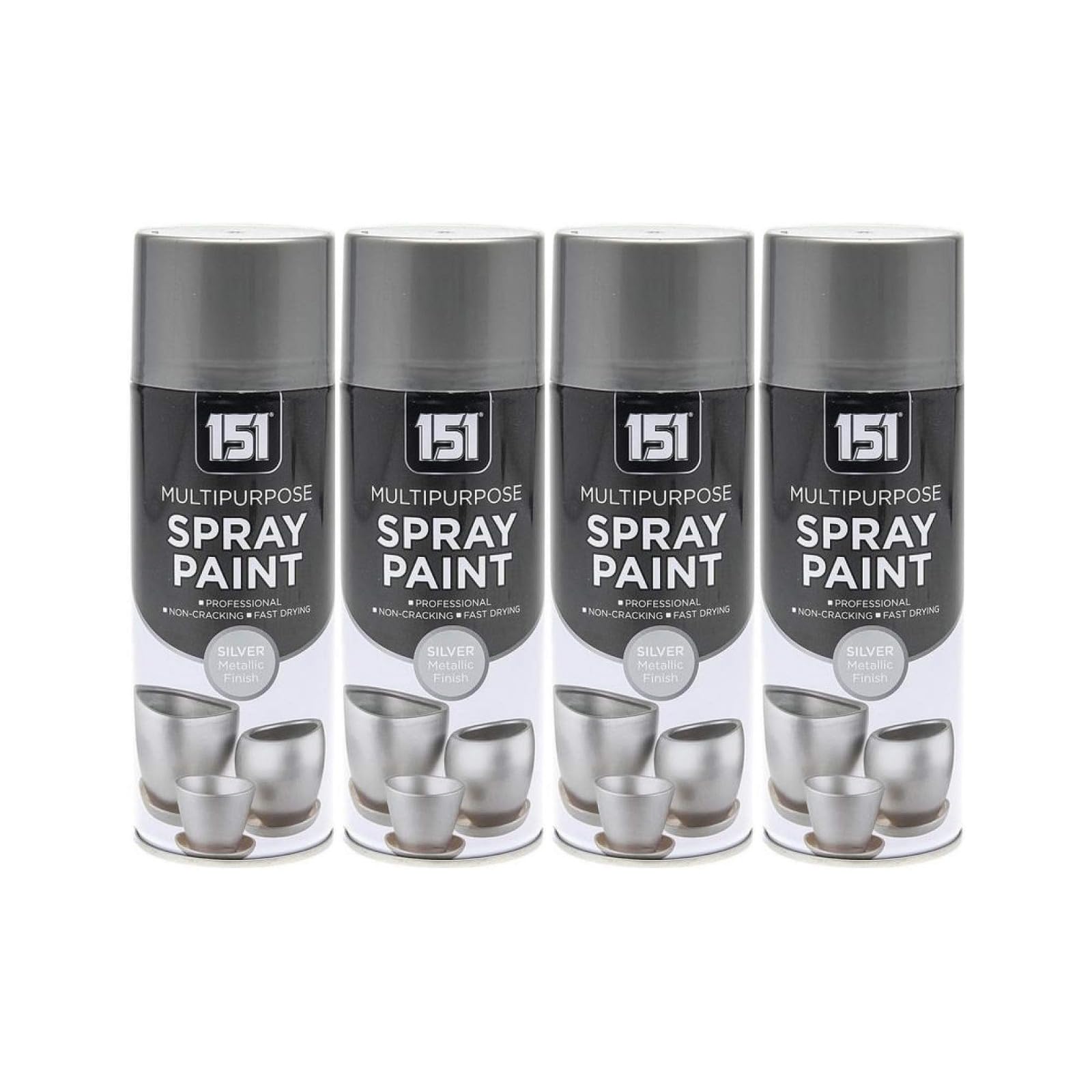 PNJB Multipurpose Silver Metallic Spray, All-Purpose Interior Exterior Household Spray, Ideal for Wood Metal Plastic Ceramics, 400ml, (4PCS)