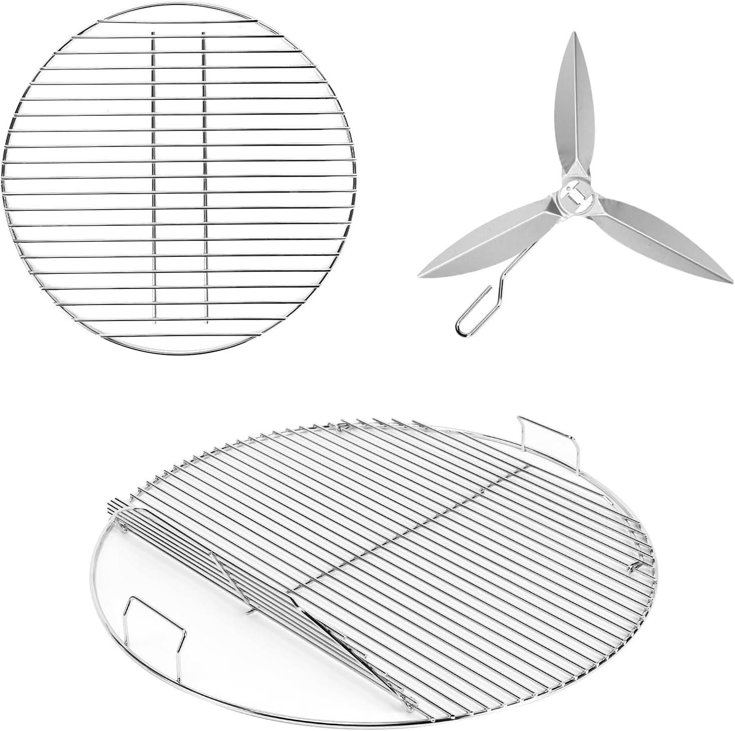 Hisencn 54.6cm Cooking Grate & Cleaning System Kit for Weber 57cm Charcoal Grills, Compatible with One-Touch Silver, Bar-B-Kettle, Master-Touch, Replaces 7436 7441 7444 — image 1