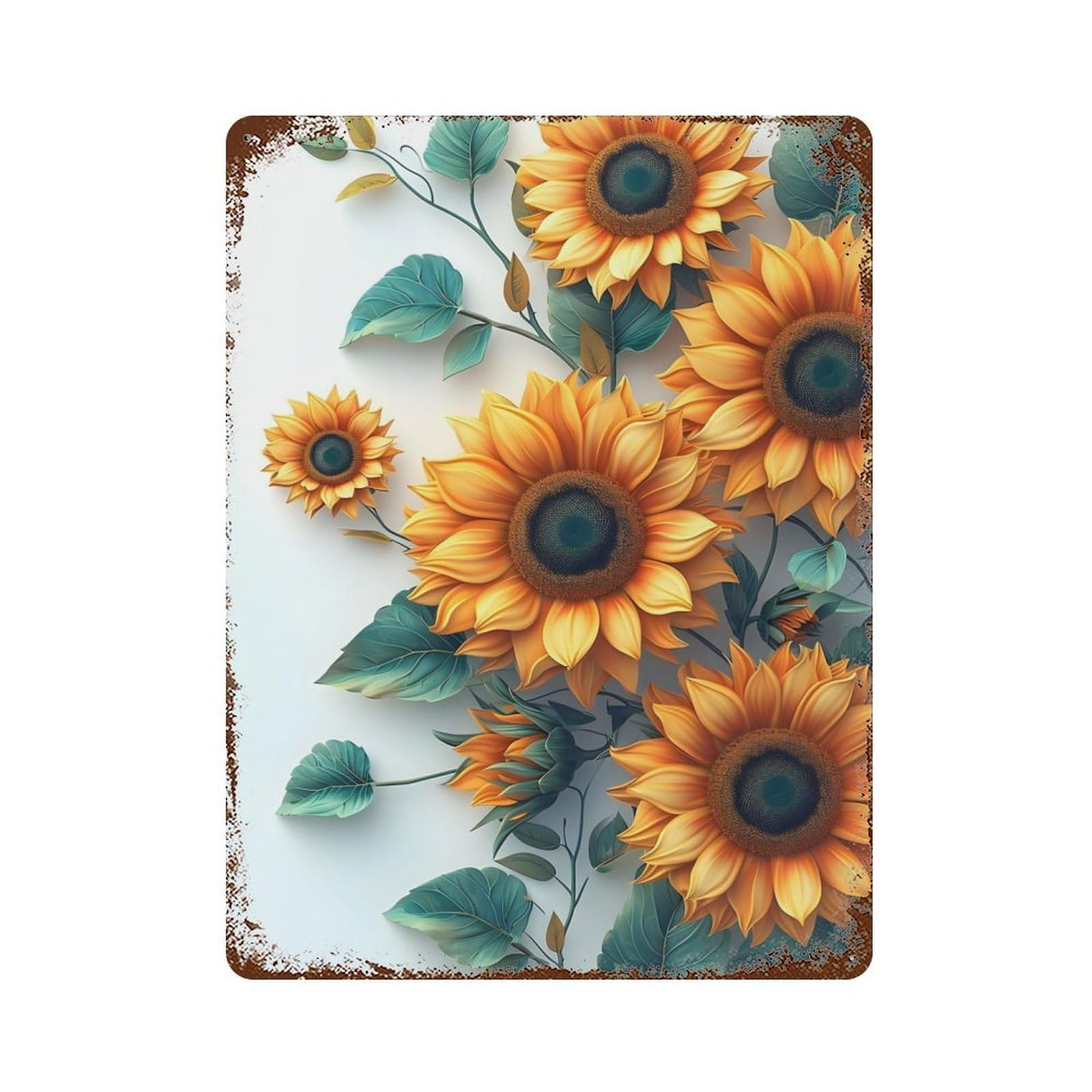 Distressed Metal Wall Sign with Sunflower Design 15.7"x11.8", for Office, Studio And Wall Decor, Industrial Home Decor
