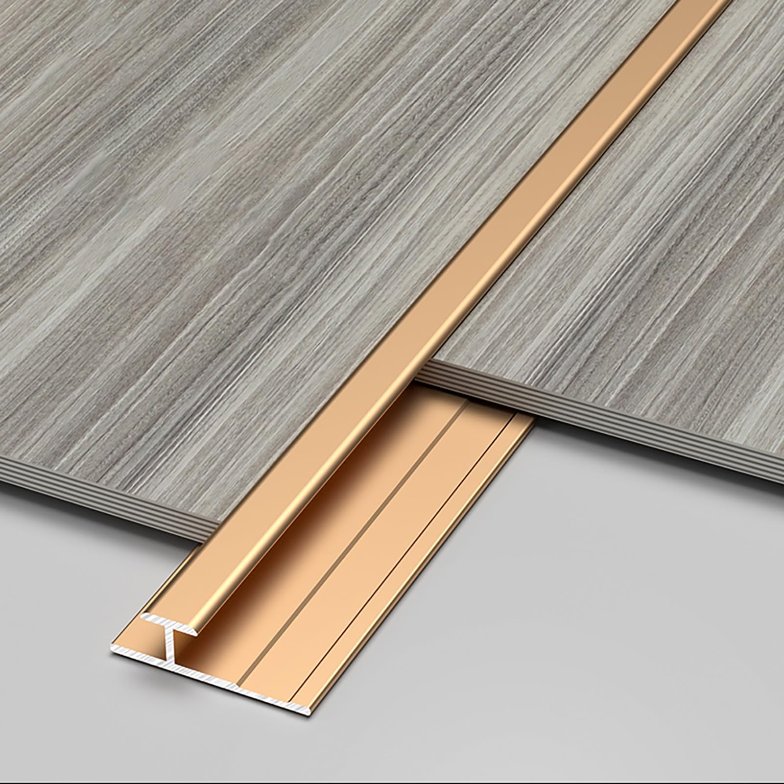 3Pcs Aluminium Flooring Edging Transition Strip for Floor, 39.4in Flat Floor Threshold Bar Divider Cover, Smooth Edge Trim for Joining Floors Gaps(Gold,H3.5mm)