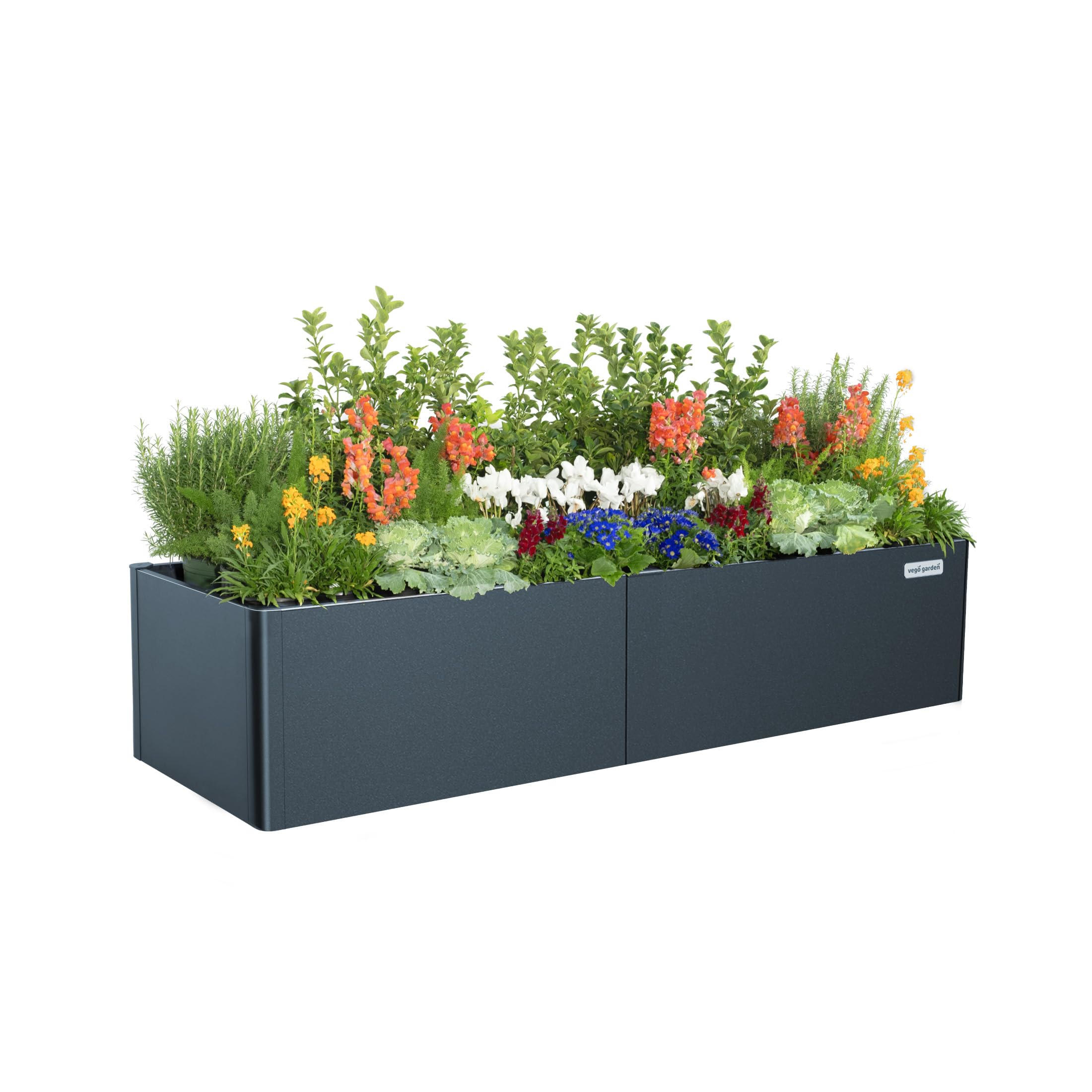 vego garden modern raised garden bed 1734 tall 2734 x 8334 heavy metal planter for trees plants flowers double-walled steel planters for commercial residential patio midnight blue