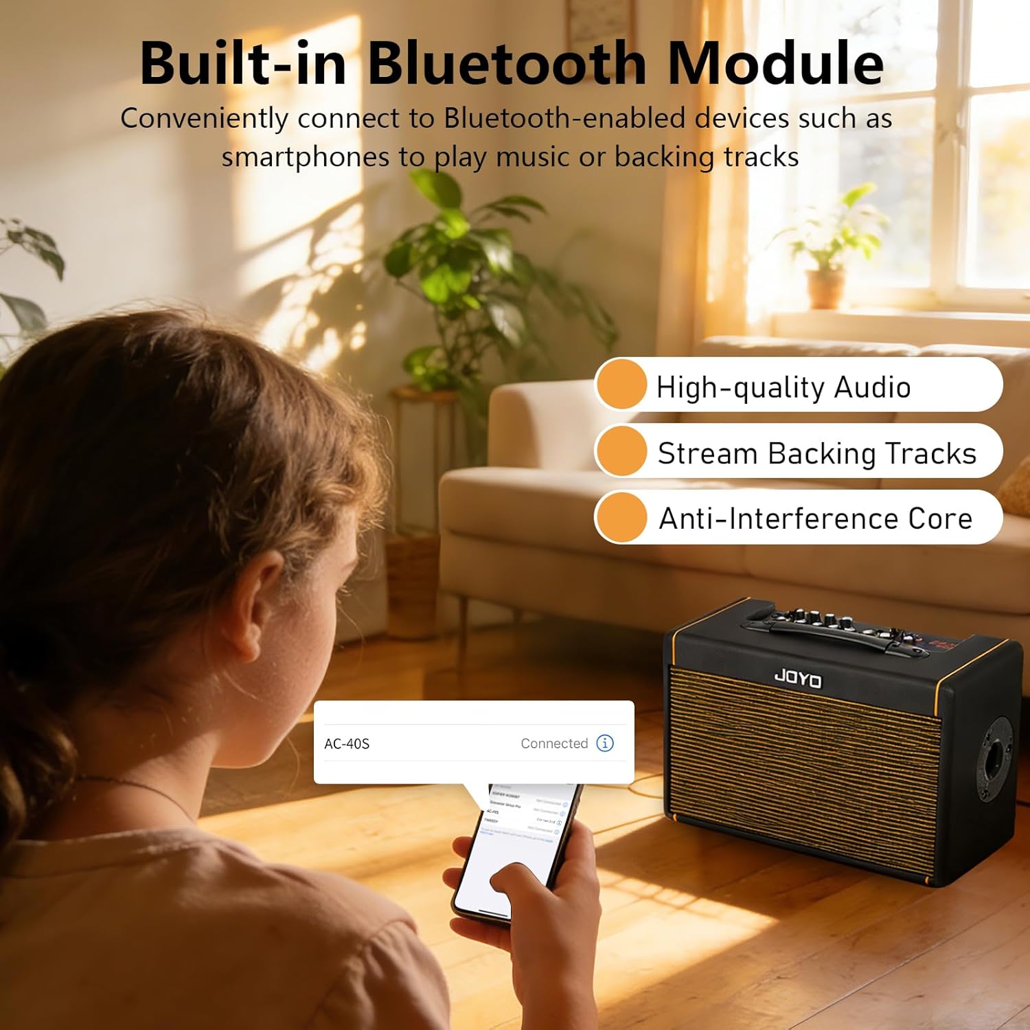 JOYO 40W Guitar Amp for Acoustic Guitar Built-in Bluetooth and Battery with Reverb Chorus Delay Effect for Outdoors and livehouse (AC-40S) - Image 5