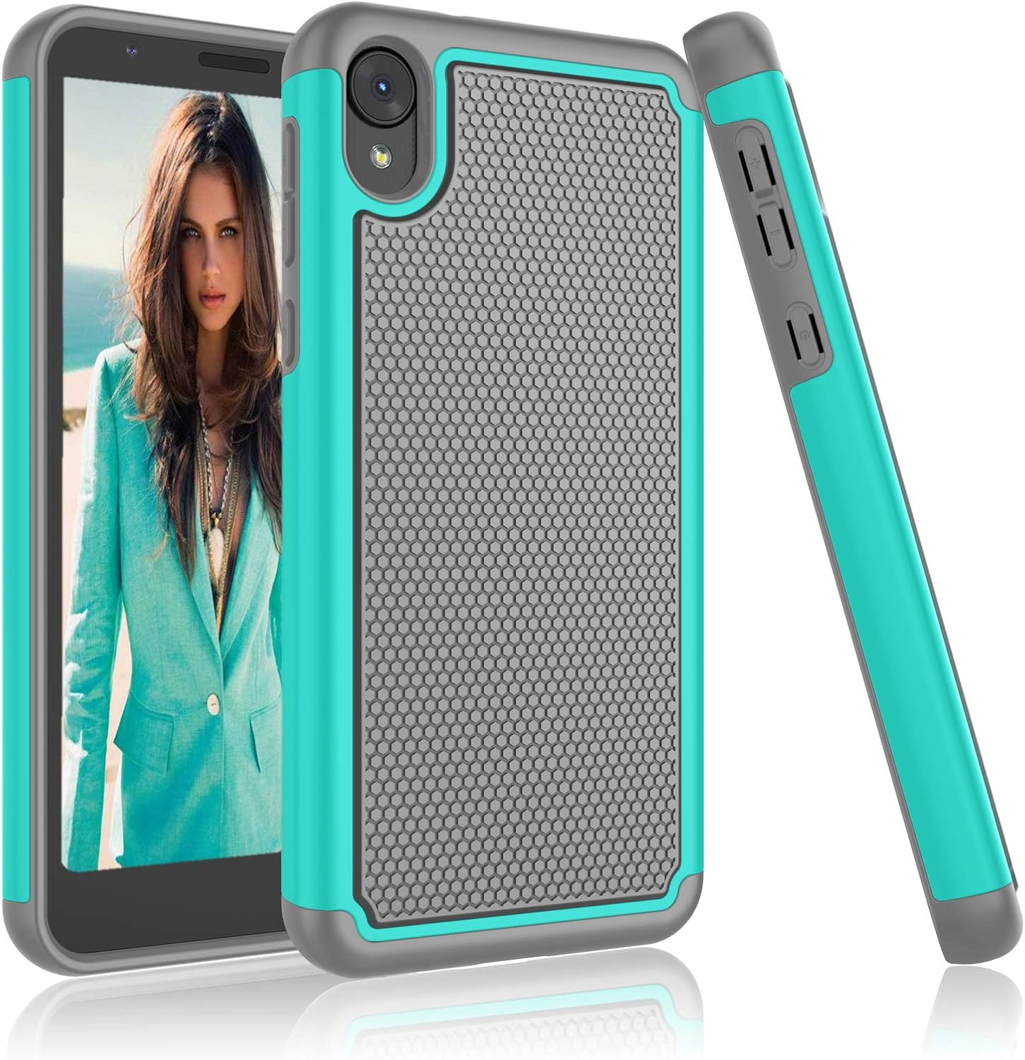 NJJEX Moto E6 Case, Motorola Moto E6 Phone Case [Nveins] Impact Hybrid Dual Layers Hard Plastic Back + Soft Silicone Rubber Armor Shockproof Slim Phone Cover for Motorola E6 (2019) [Turquoise]