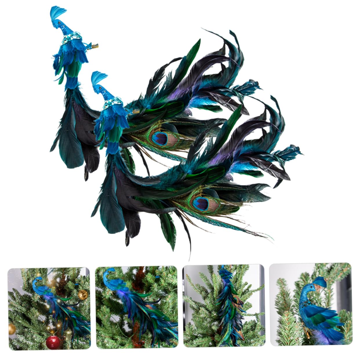 2 Stücke Pfauen-Vogel Clip Simulation Vogel Ornament Für Weihnachtsbaum Dekoration Glitzer Weihnachtsdeko Clip Für Girlanden Kranz