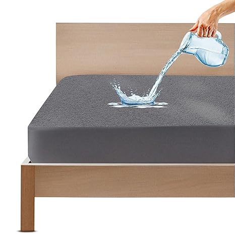GADDA CO 100% Waterproof Premium Cotton Feel Mattress Protector King Size 78x72 Inch|Ultra Soft Breathable & Fitted Bed Protector Terry Cover Double Bed (6.5x6 feet, Fits 10 Inches, Grey)
