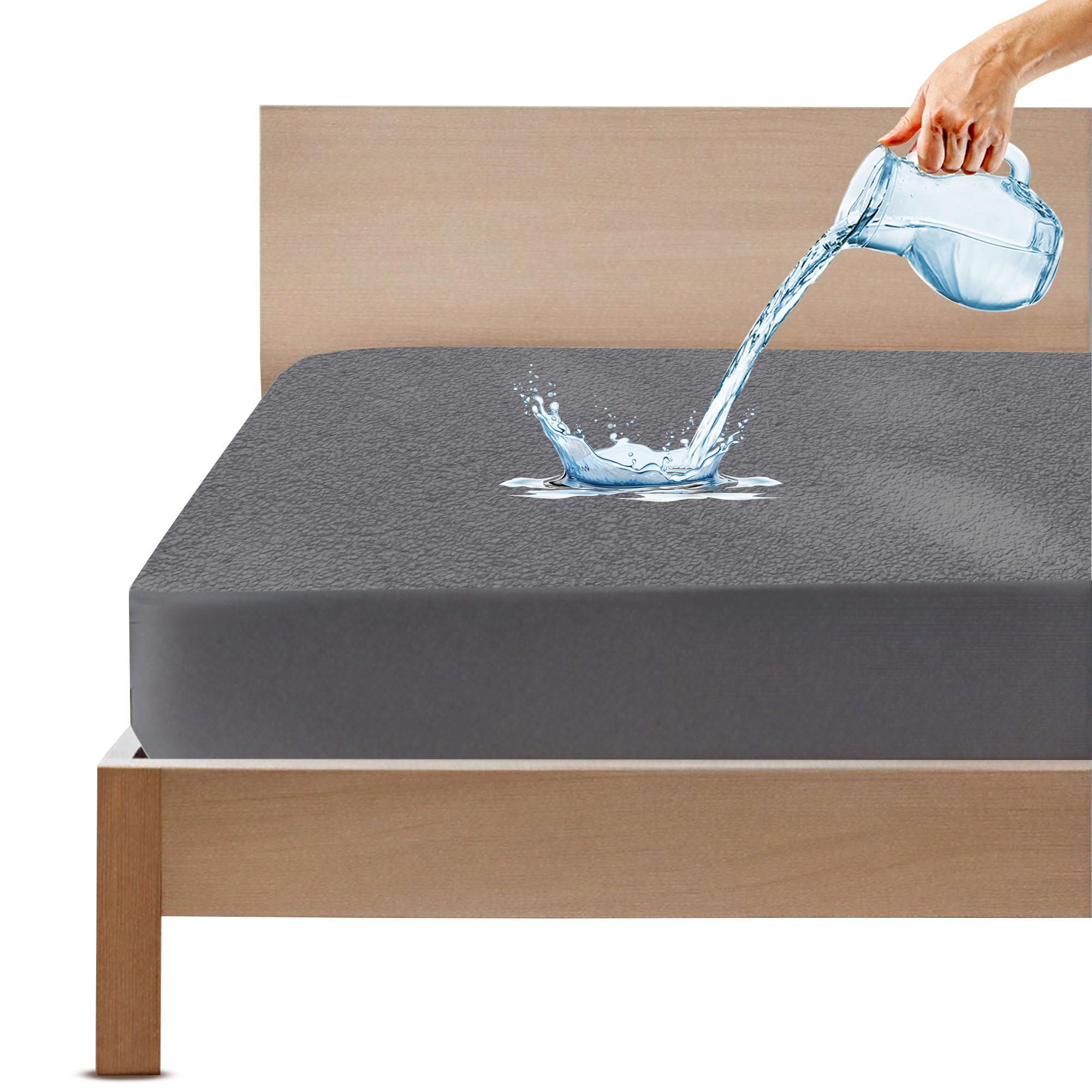 100% Waterproof Premium Cotton Feel Mattress Protector King Size 78x72 Inch|Ultra Soft Breathable & Fitted Bed Protector Terry Cover Double Bed (6.5x6 feet, Fits 10 Inches, Grey)