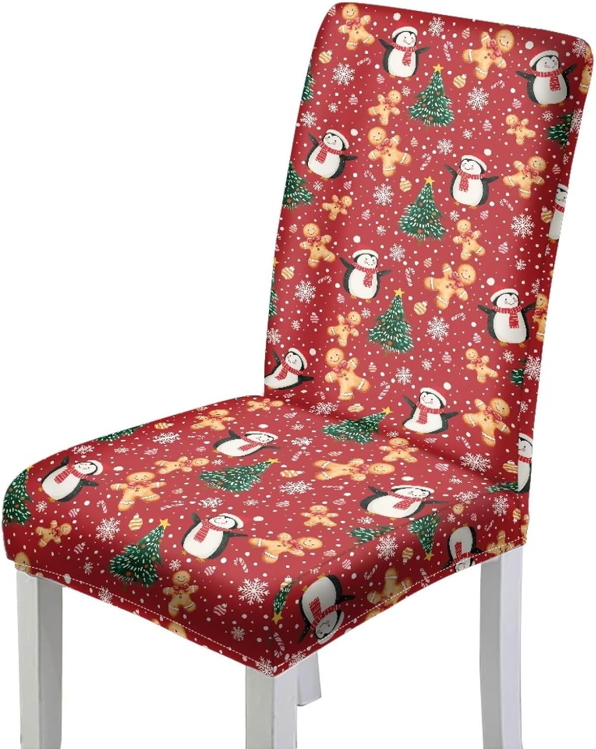 Talayituse Christmas Penguin Tree Cookies Snowflake Print Dining Chair Slipcover Parsons Chair Furniture Protector Christmas Decor for Dining Room, Restaurant, Kitchen, Party, 6 Pack