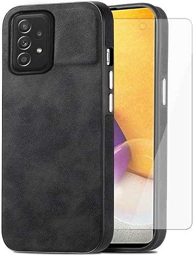 Asuwish Funda de teléfono para Samsung Galaxy A72 5G4G con protector de pantalla de vidrio templado y funda delgada de cuero suave, accesorios de