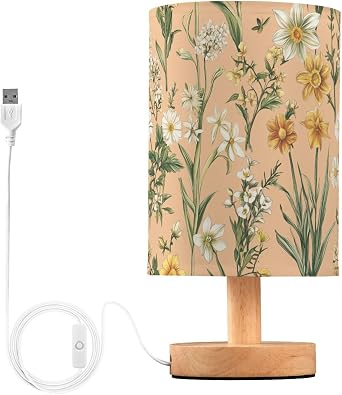 Nightstand Lamps Bed Lamp Retro Flowers Daffodil Osteospermum Thyme Peach Table Lamps for Kids Office