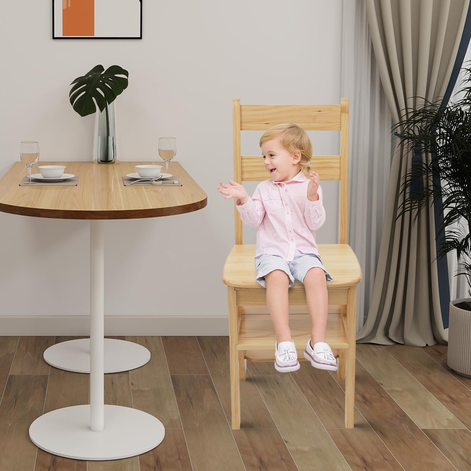 Taburete plegable de madera, 2 en 1, con cierres seguros, guante de protección, silla de escalera multifuncional para dormitorio, oficina, apartamento, cocina